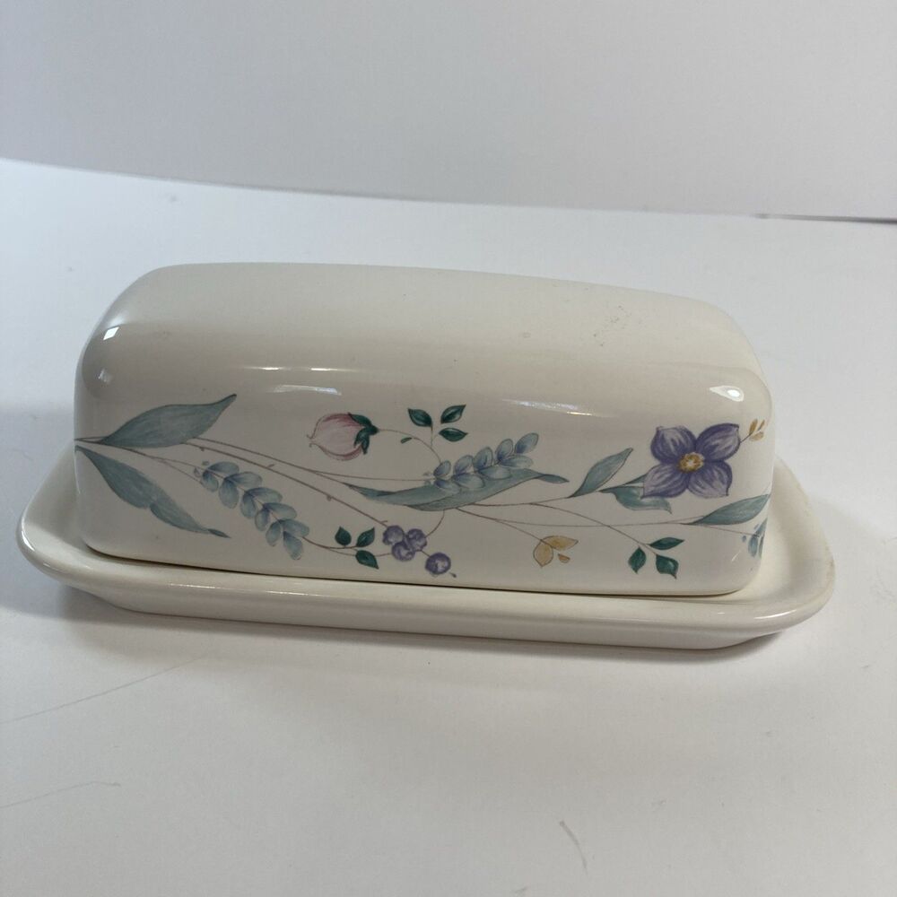 Pfaltzgraff Vtg Stoneware April Pattern 2-piece Butter Dish, Floral, Cottagecore